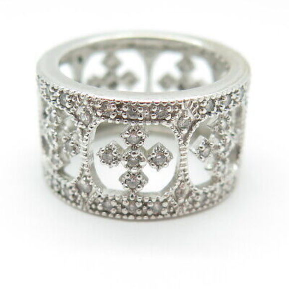 925 Sterling Silver Round-Cut C Z Cross Sparkle Band Ring Size 6 - Picture 5 of 8